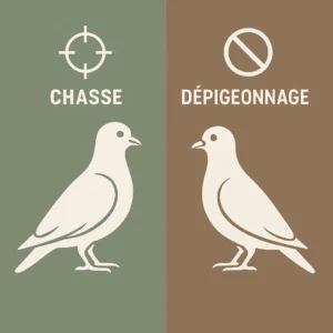 Illustration de la mise en opposition de la chasse au pigeon et le dépigeonnage.