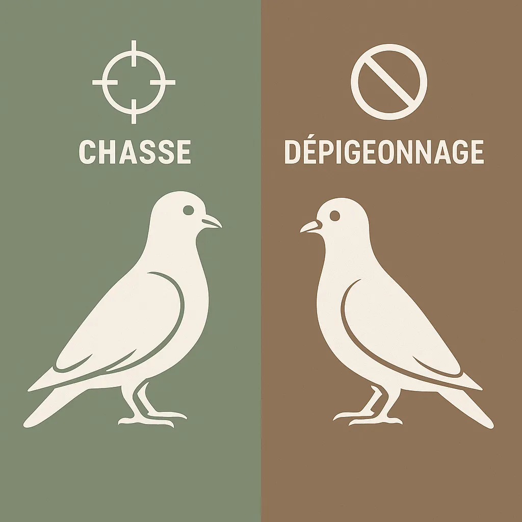 Illustration de la mise en opposition de la chasse au pigeon et le dépigeonnage.